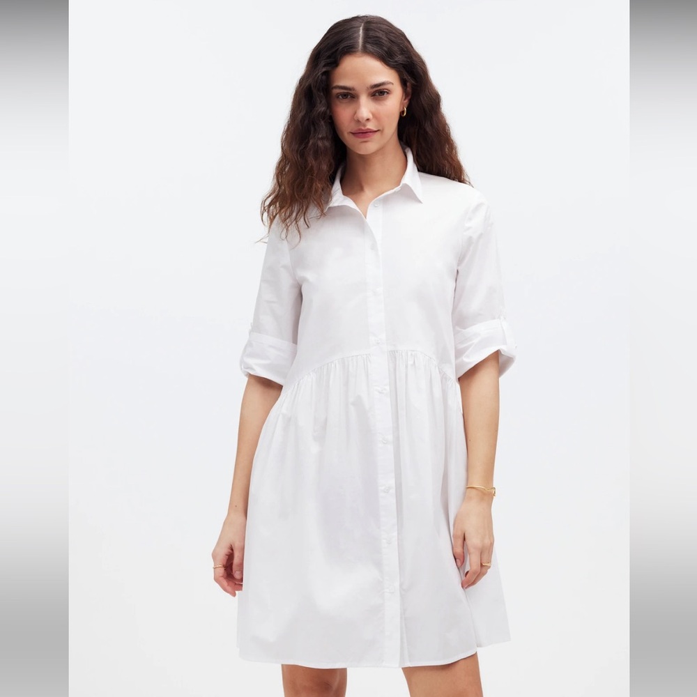 Madewell Button-Front Mini Shirtdress in Poplin